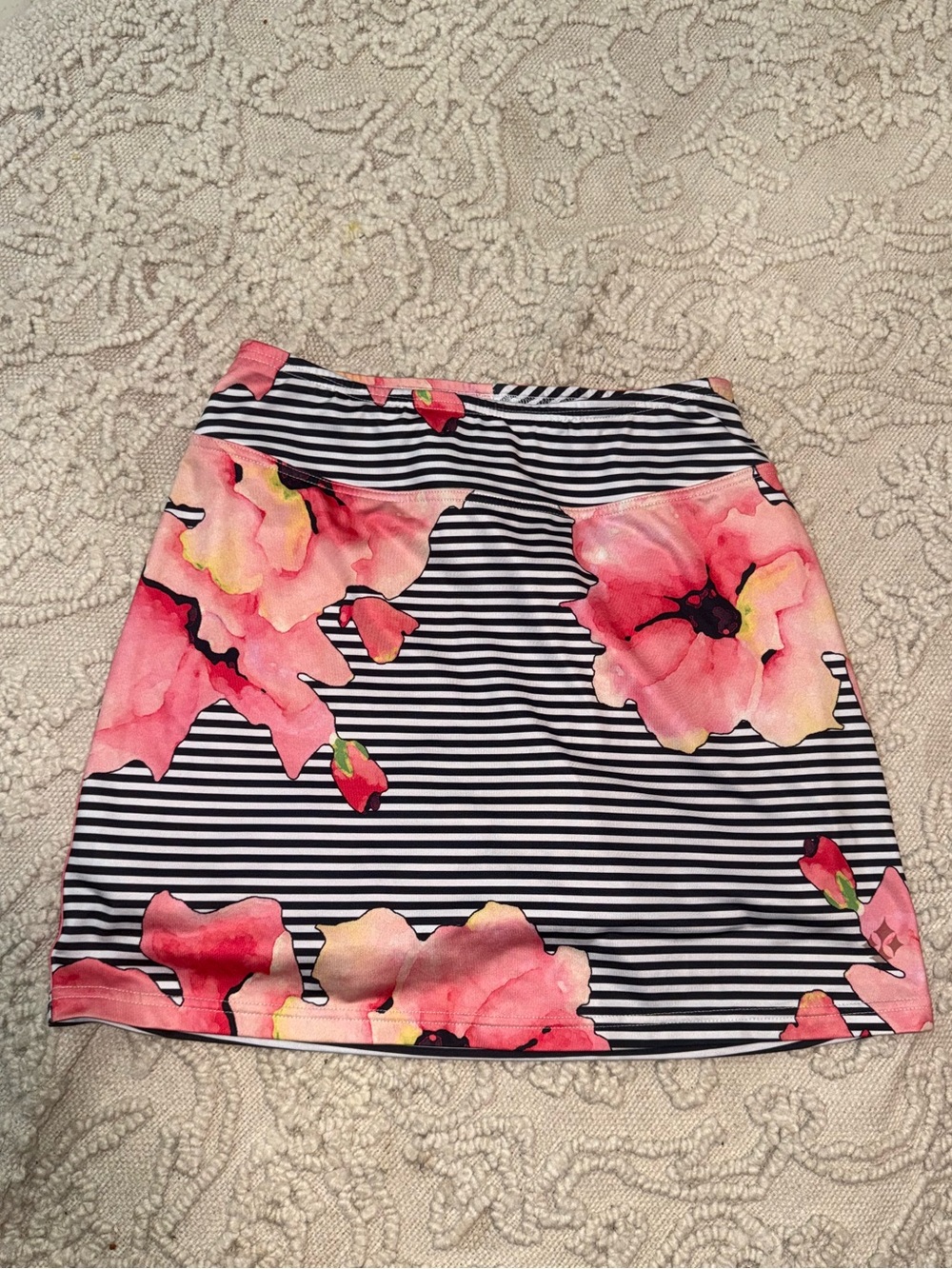 Jofit Black & White Stripe Mini Skirt with Pink Floral Print